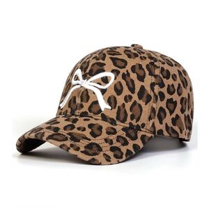 Leopard Print Cap with White Bow Trucker Hat